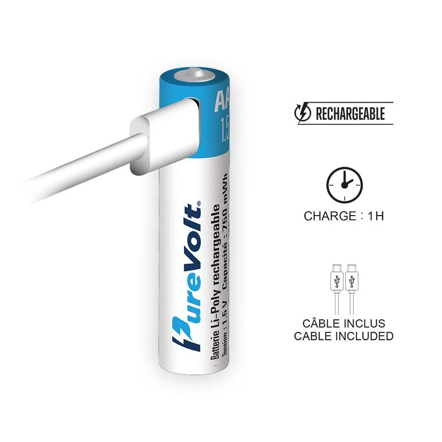 Pile rechargeable AAA Li-ion avec câble 2 x USB-C - 1.5V - Paquet de 2 image 1