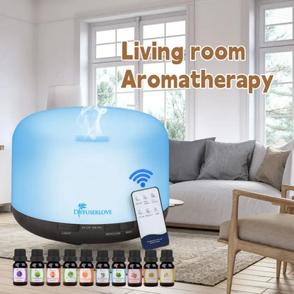 Diffuseur Diffuserlove de 500ml avec Lumière LED 7 Couleurs, Télécommande et 10 Huiles Essentielles pour Maison Bureau Chambre