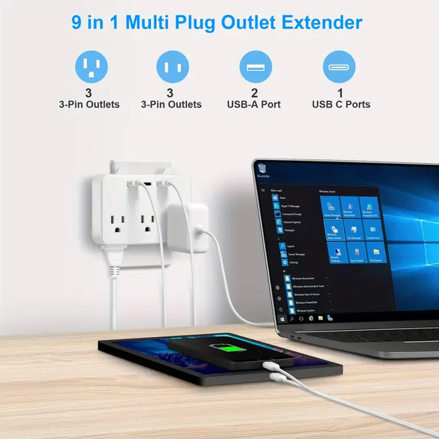 Protection contre les surtensions avancée à 6 prises avec 3 ports USB, 1 USB