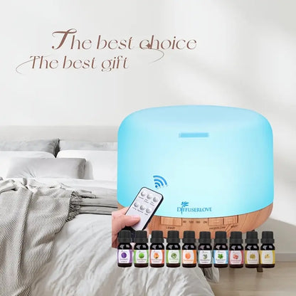 Diffuseur Diffuserlove de 500ml avec Lumière LED 7 Couleurs, Télécommande et 10 Huiles Essentielles pour Maison Bureau Chambre