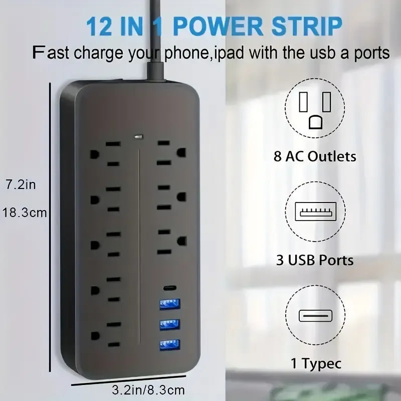 Bloc Multiprise, Parasurtenseur Avec 8 Prises CA Et 3 Ports USB
