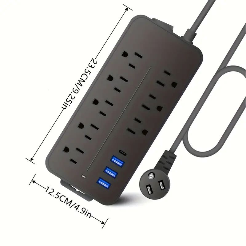 Bloc Multiprise Parasurtenseur — 8 Prises CA + 3 Ports USB | Protection 900J