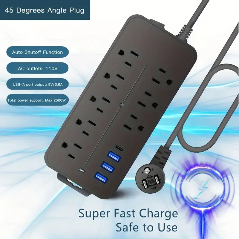 Bloc Multiprise, Parasurtenseur Avec 8 Prises CA Et 3 Ports USB