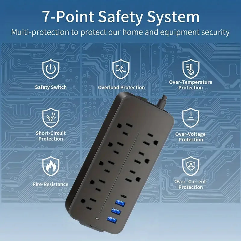 Bloc Multiprise, Parasurtenseur Avec 8 Prises CA Et 3 Ports USB