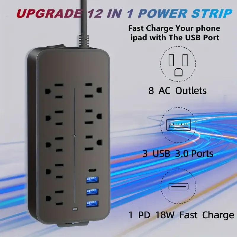 Bloc Multiprise, Parasurtenseur Avec 8 Prises CA Et 3 Ports USB