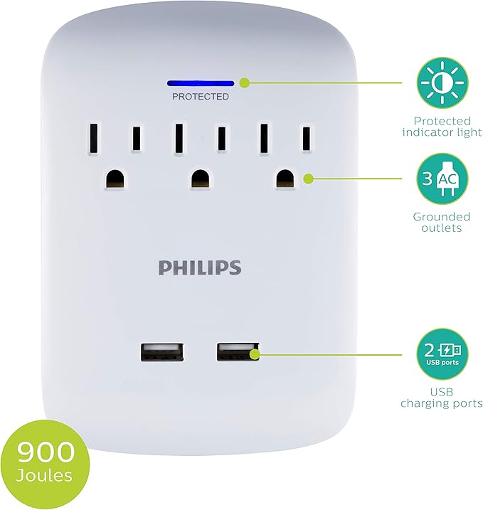 Prises Murales avec protection de 900 joules et 2 ports usb