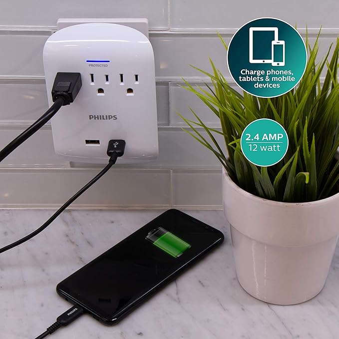 Prises Murales avec protection de 900 joules et 2 ports usb