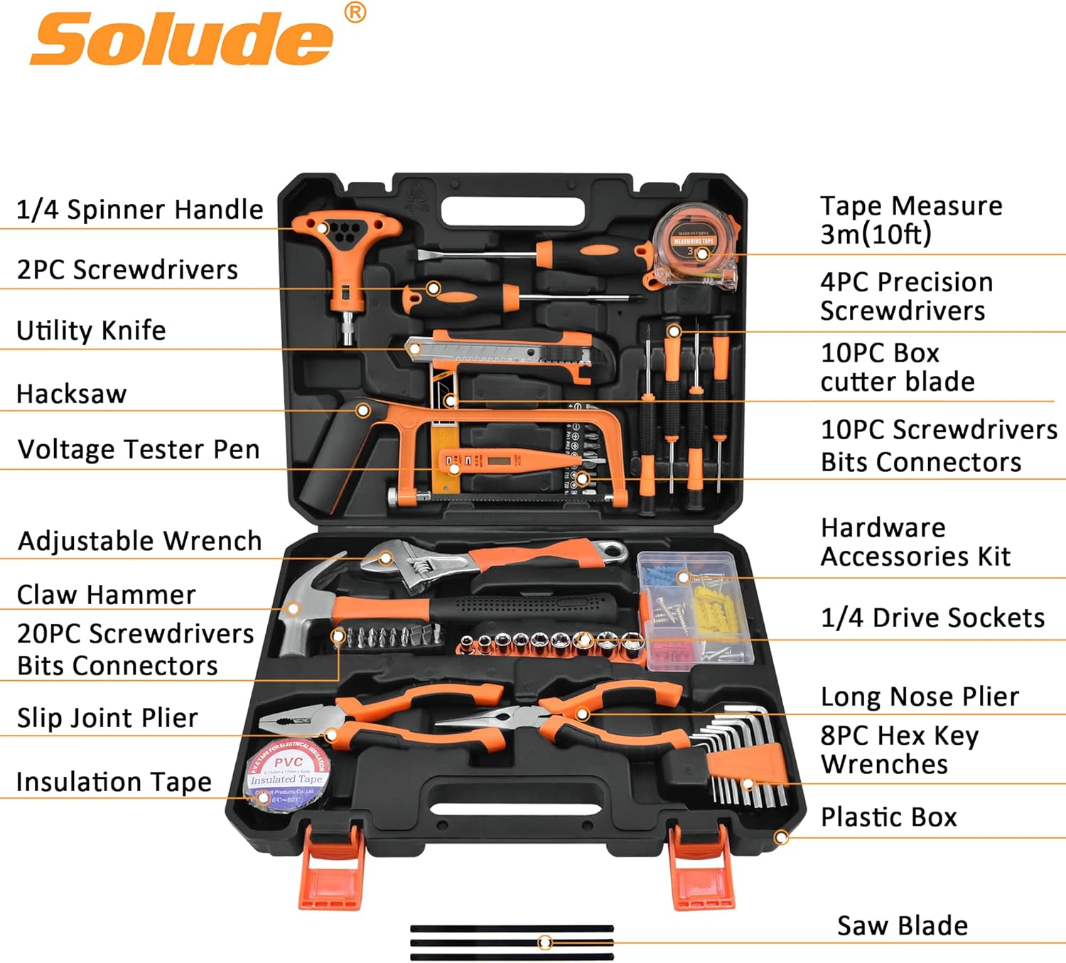 Ensemble d'outils de réparation de maison de 182 pièces