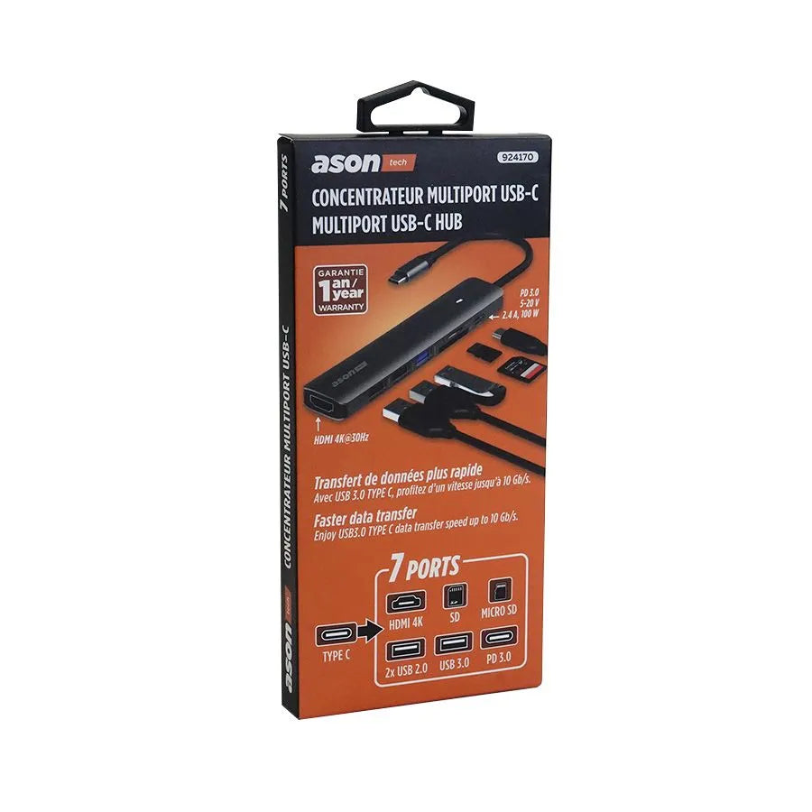 Concentrateur multiport USB-C à 3 X USB/HDMI 4K/PD/SD/Micro SD