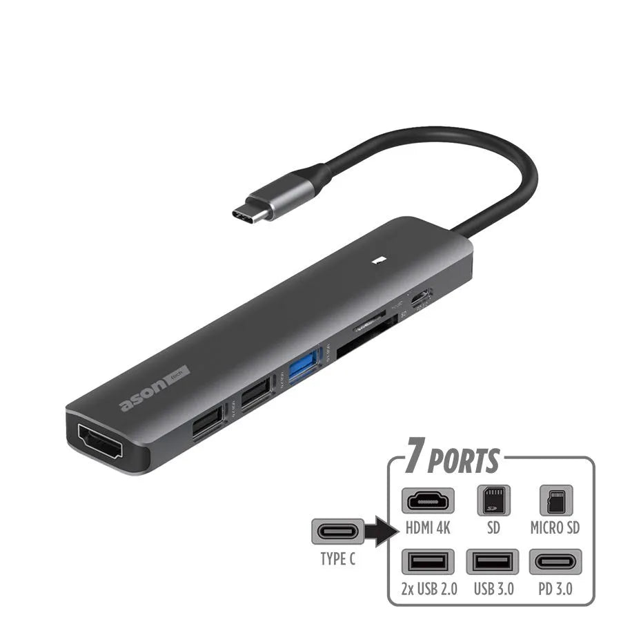 Concentrateur multiport USB-C à 3 X USB/HDMI 4K/PD/SD/Micro SD