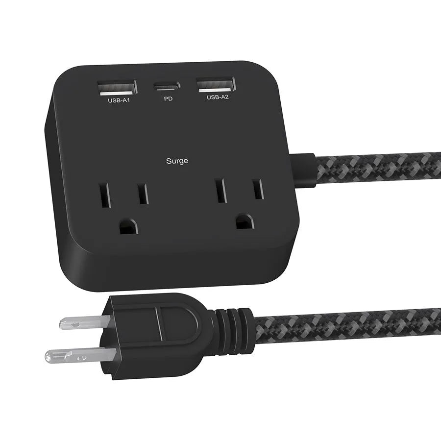 Barre de surtension de 1.4m à 2 prises, 2 USB et 1 USB-C