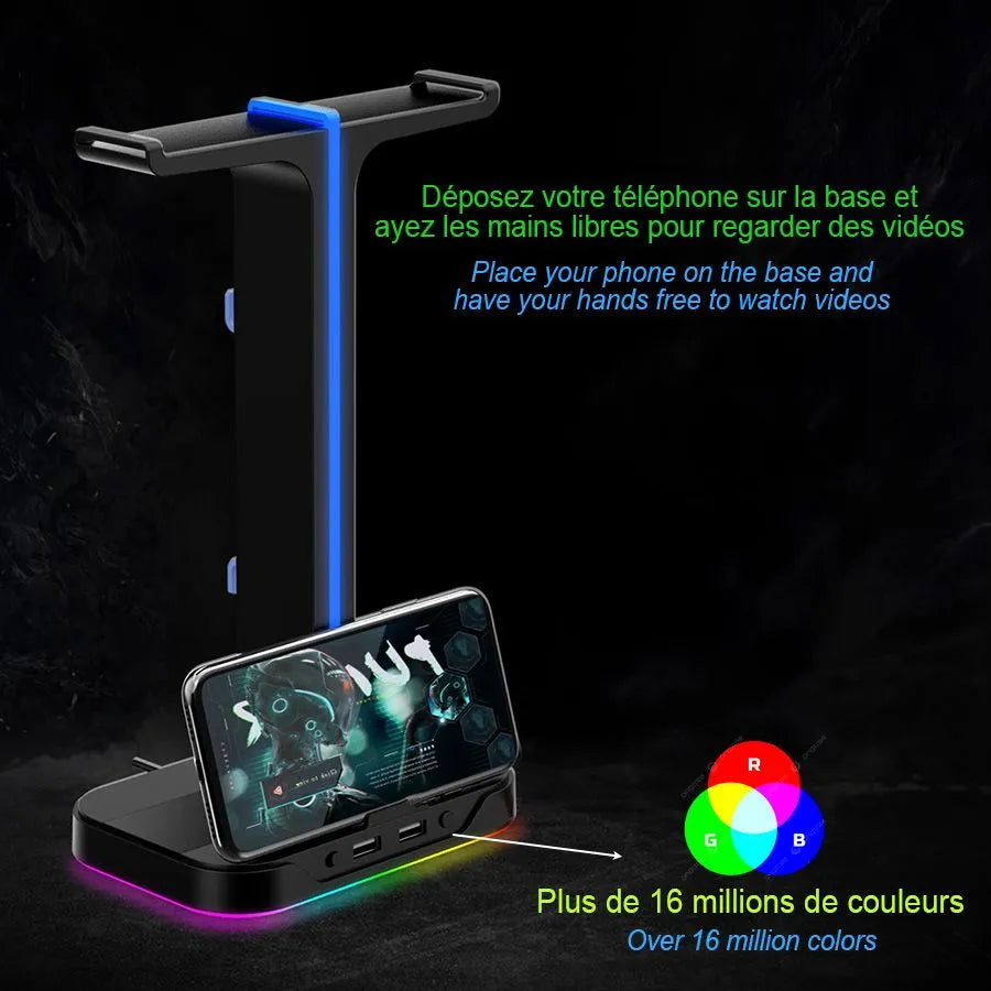 HAVIT TH650 Support de casque d'écoute double RVB