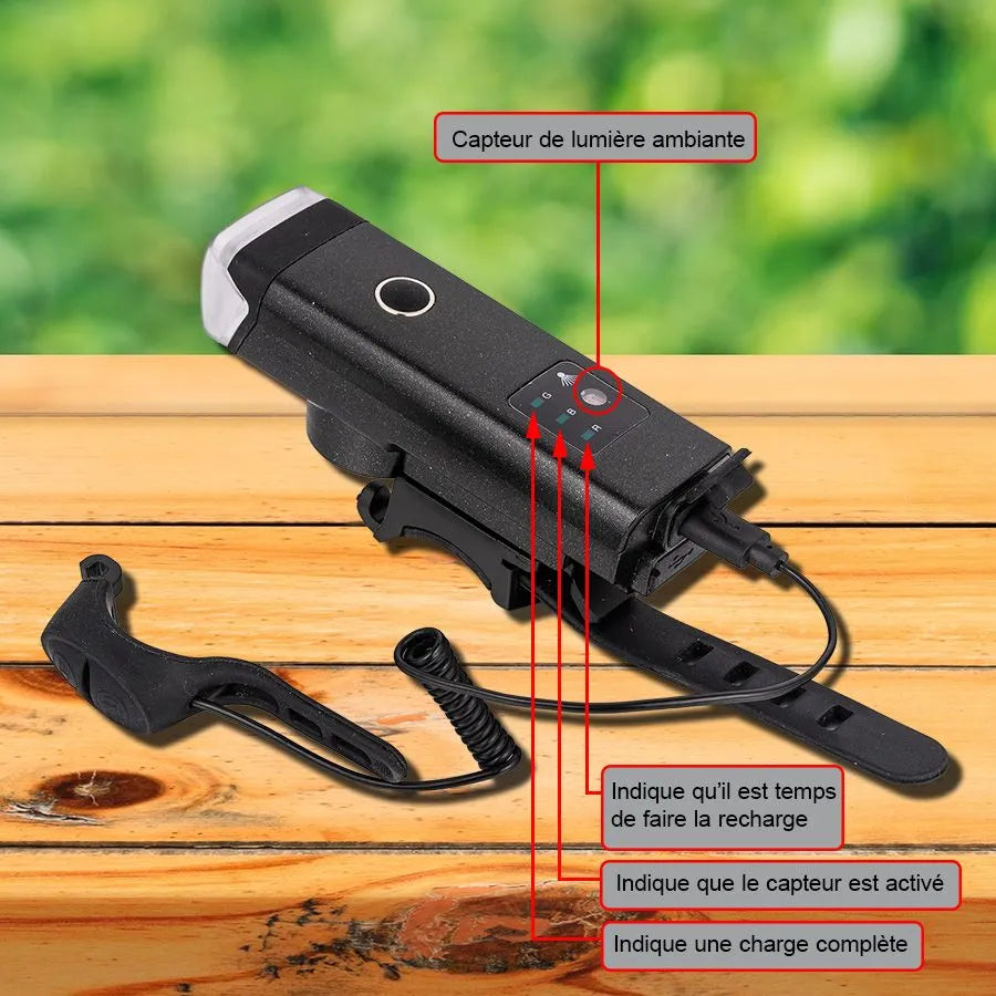 Phare de vélo rechargeable avec klaxon intégré