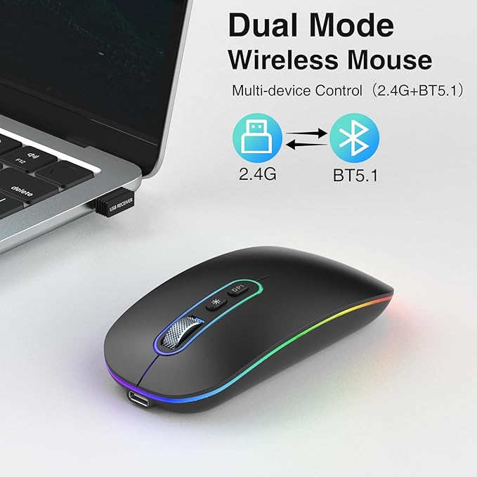 cimetech Souris Bluetooth sans fil, fine, rechargeable, Bluetooth