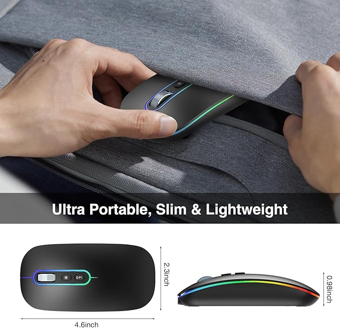 cimetech Souris Bluetooth sans fil, fine, rechargeable, Bluetooth