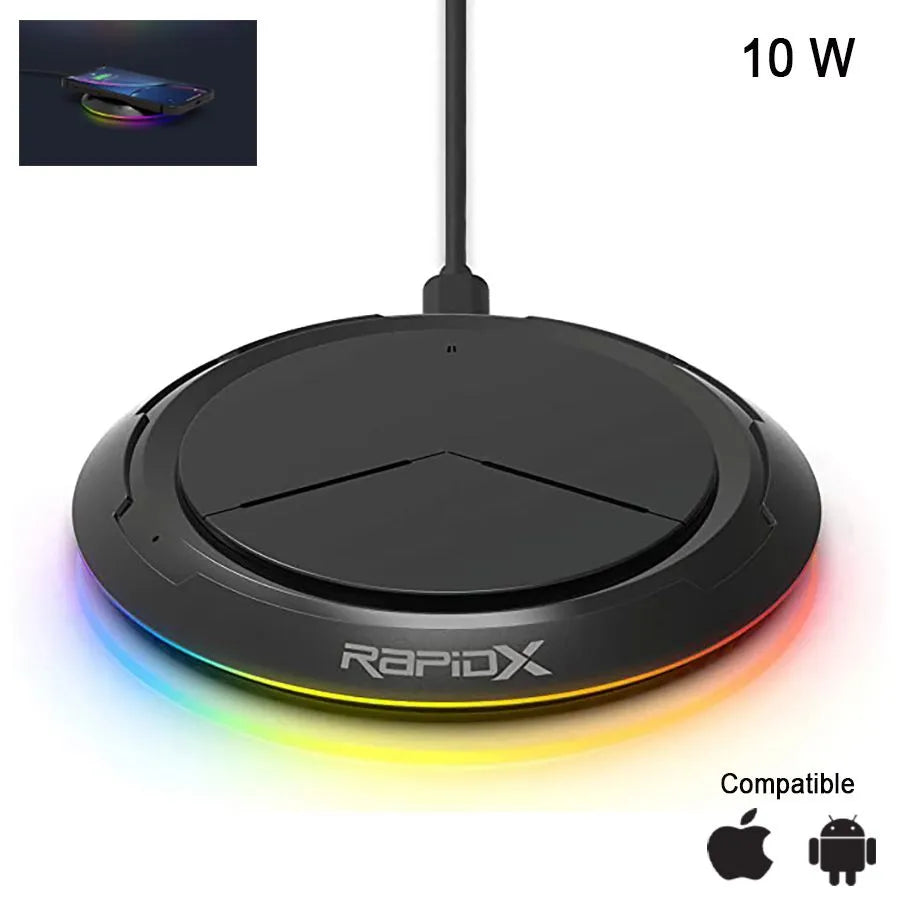 Chargeur sans fil Qi rétroéclairé RVB - 10 W