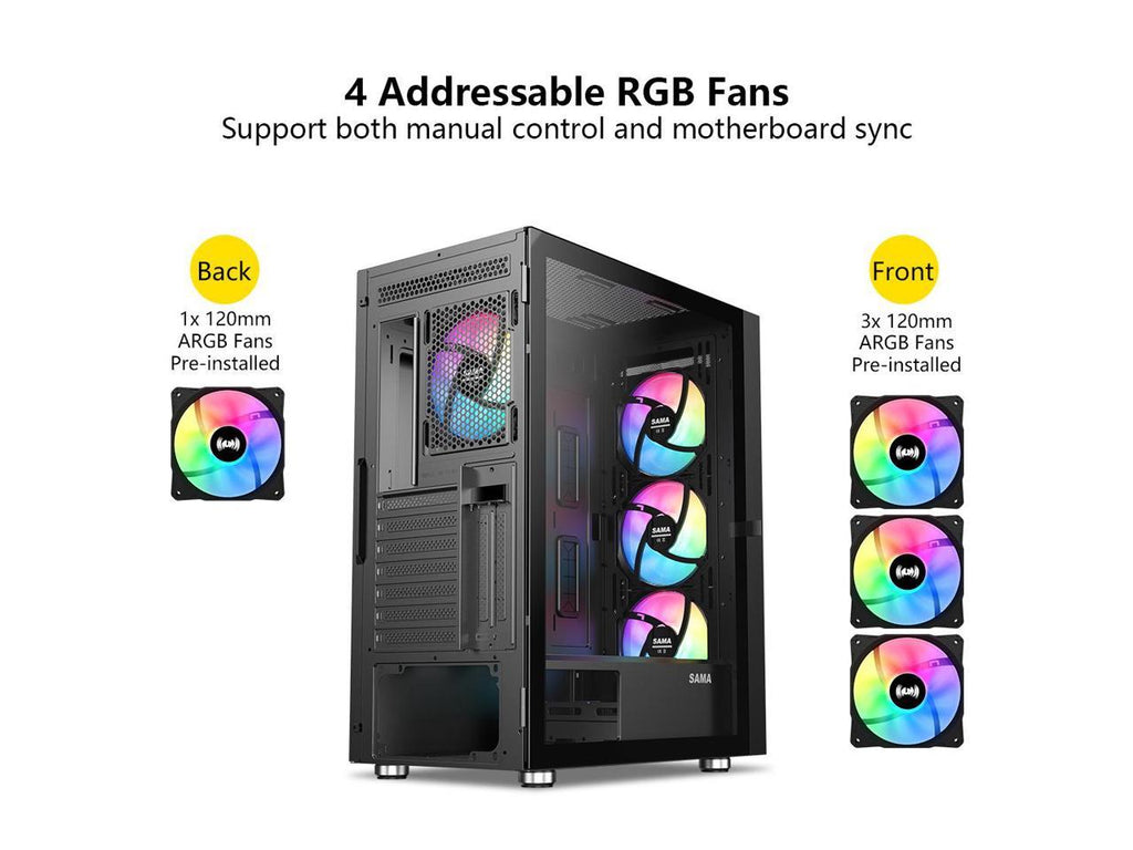 Boîtier PC de jeu ATX en verre trempé SAMA 3509