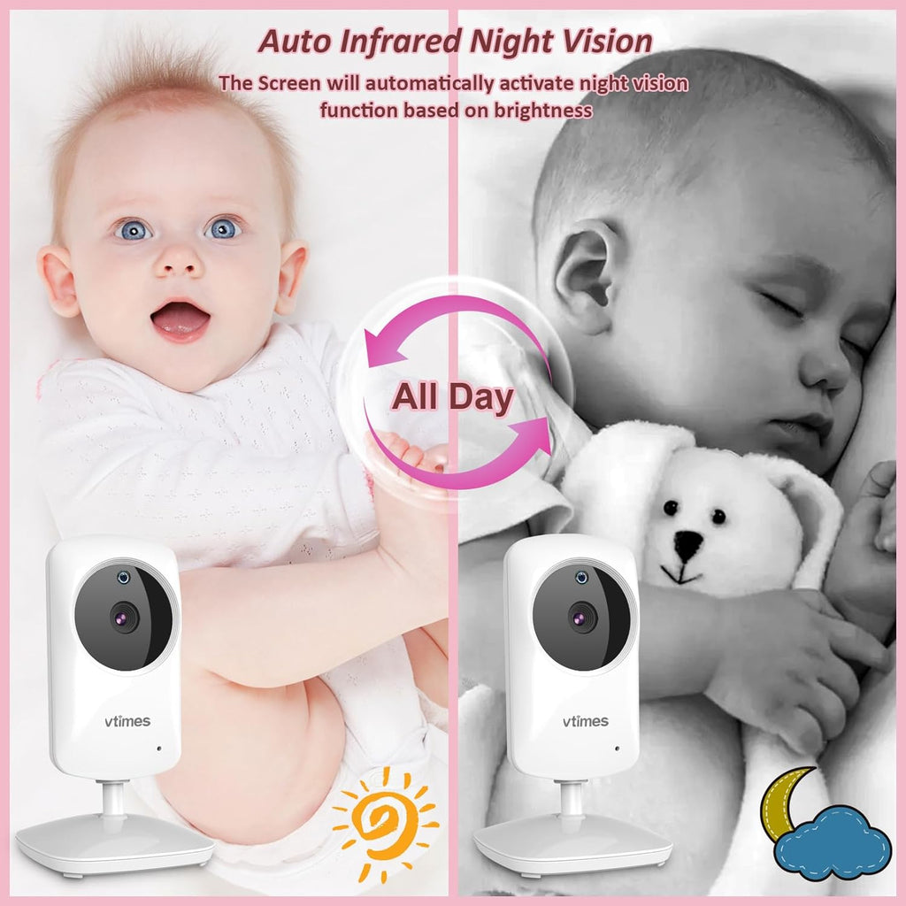 VTimes Moniteur pour bébé avec caméra et audio