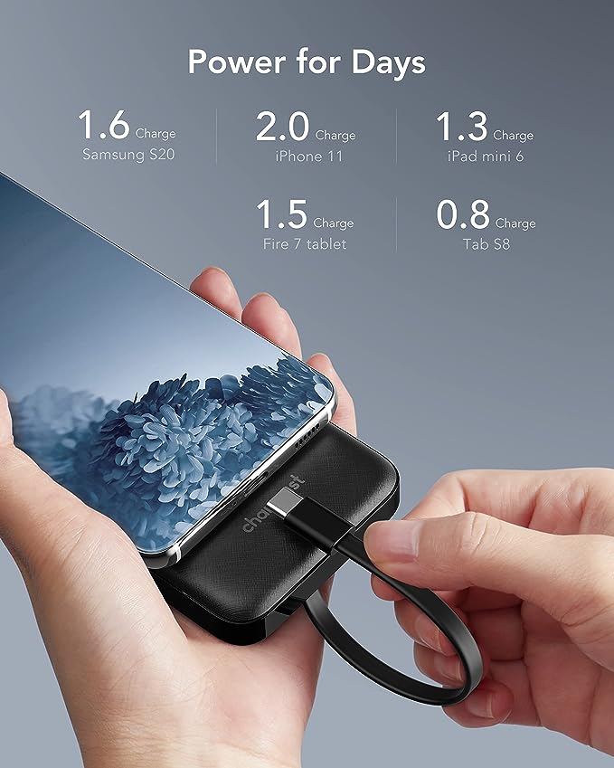 Charmast Batterie externe avec câble intégré, 10 000