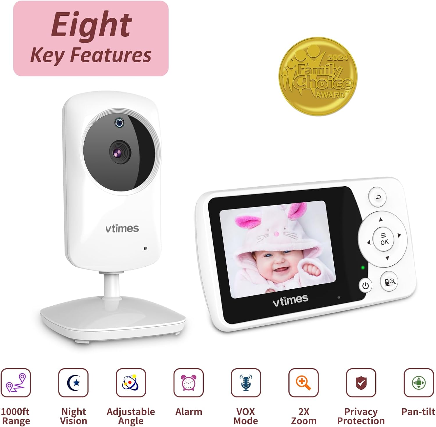 VTimes Moniteur pour bébé avec caméra et audio
