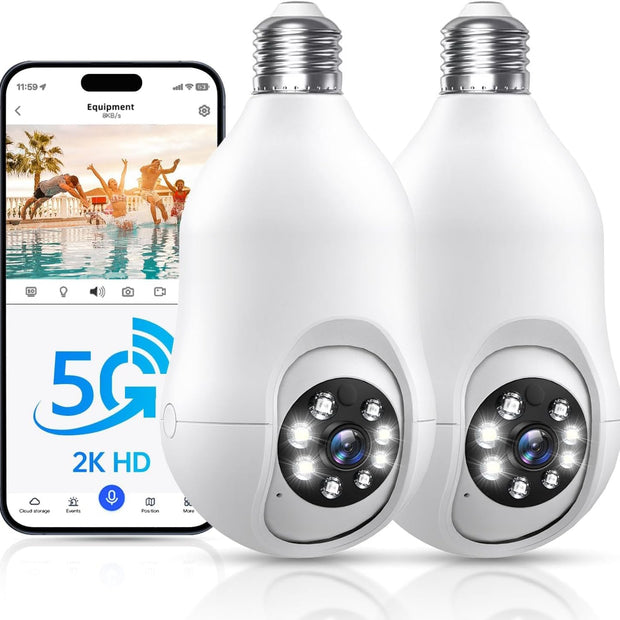Lot de 2 caméras de sécurité à ampoule, 5G et 2,4 GHz