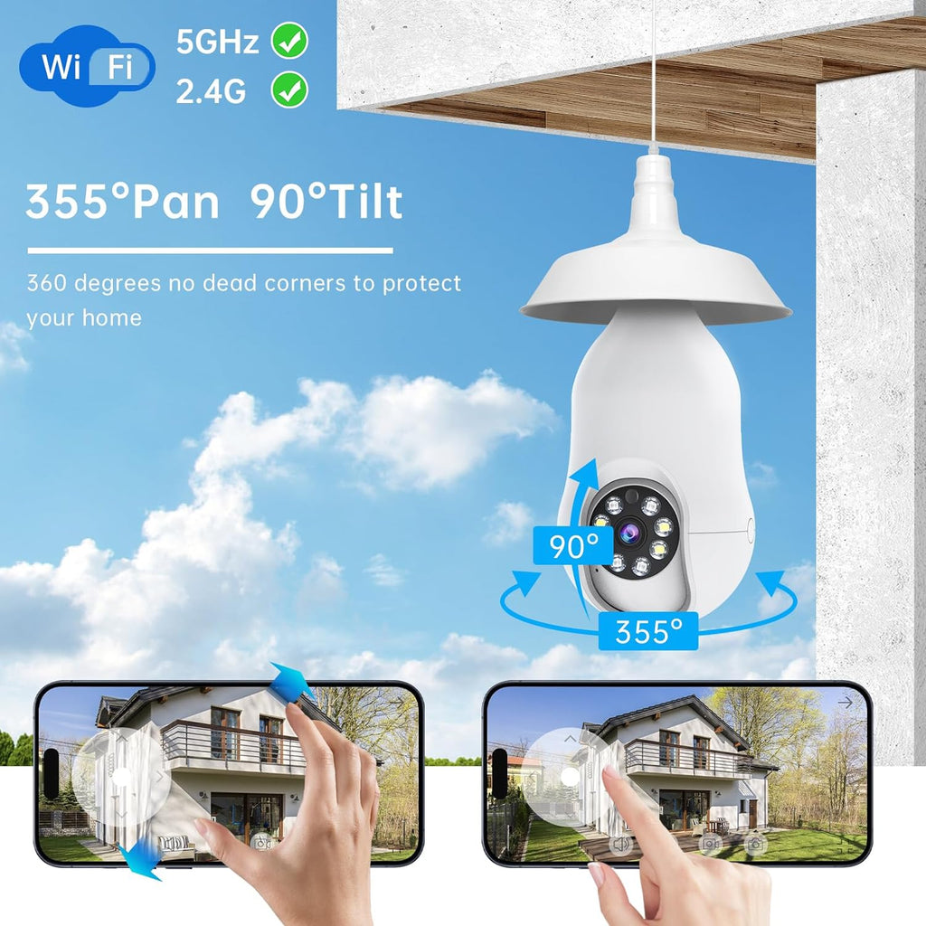 Lot de 2 caméras de sécurité à ampoule, 5G et 2,4 GHz