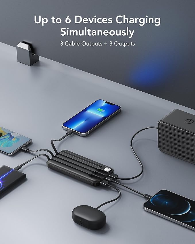 Charmast Batterie externe avec câble intégré, 10 000