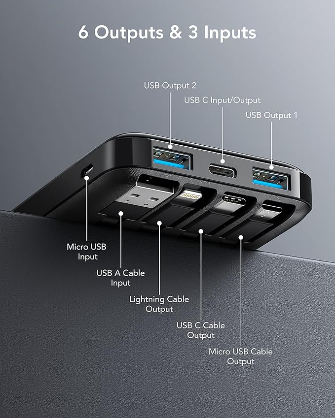 Charmast Batterie externe avec câble intégré, 10 000