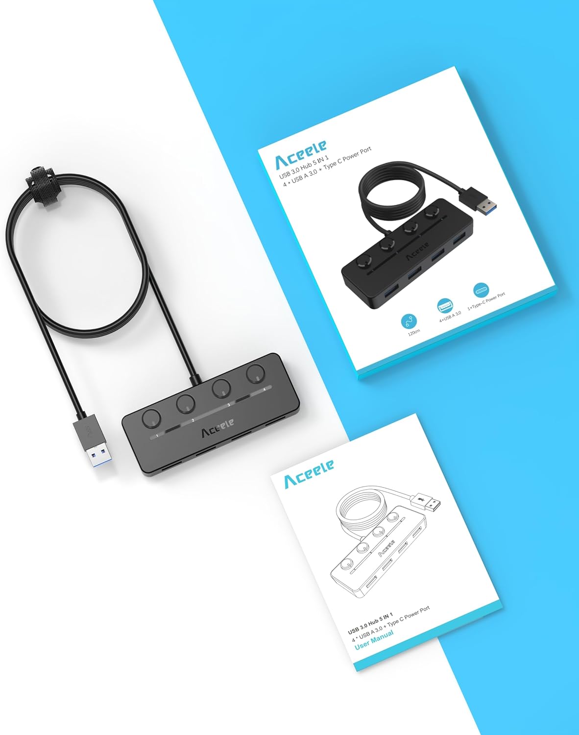 Aceele Hub USB 3.0 à 4 ports