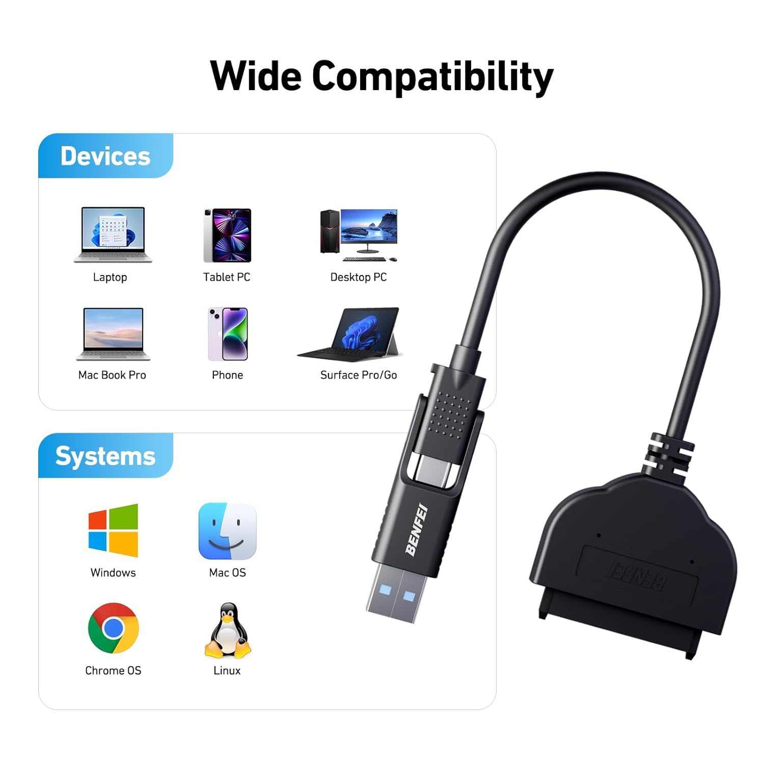 BENFEI Câble SATA vers USB, adaptateur BENFEI USB 3.0