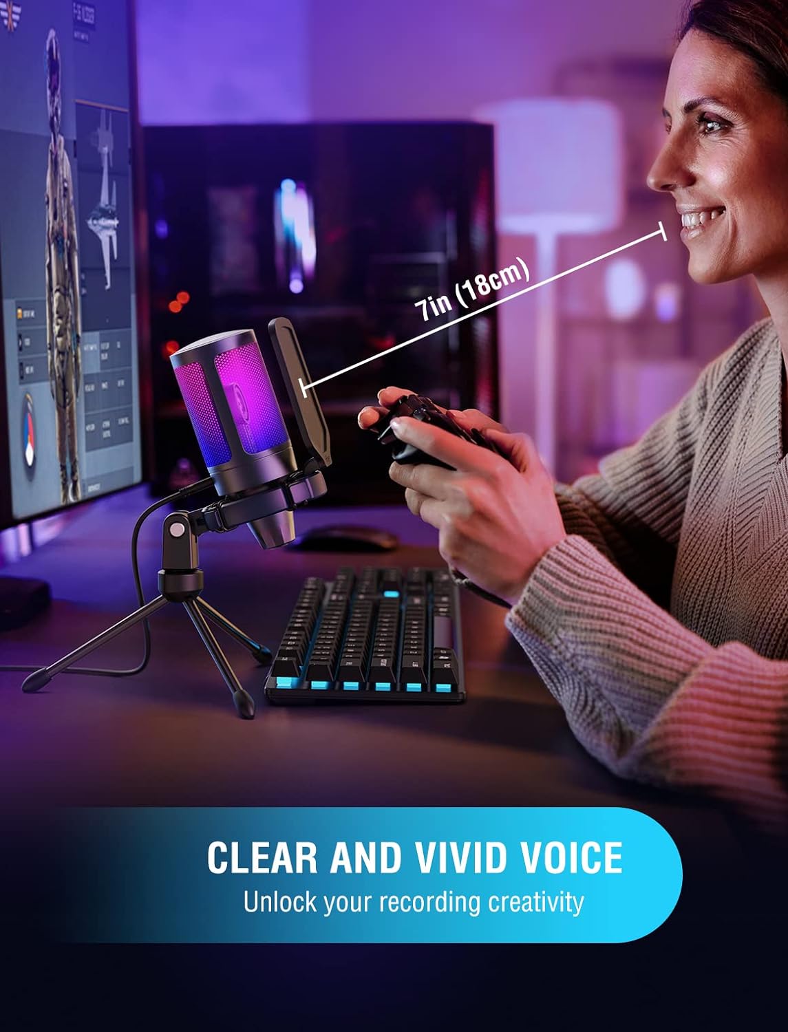 Fifine Microphone de jeu USB pour ordinateur,
