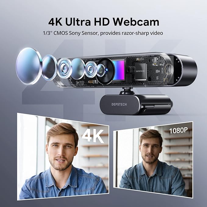Webcam 4K, webcam zoomable avec microphone