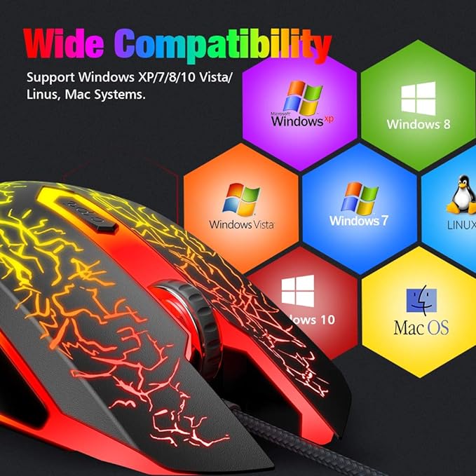 VersionTECH. Souris de jeu filaire ergonomique avec rétroéclairage