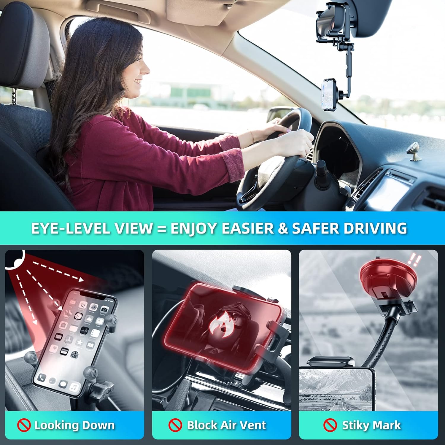 Support de téléphone pour voiture, rotatif à 360° et rétractable