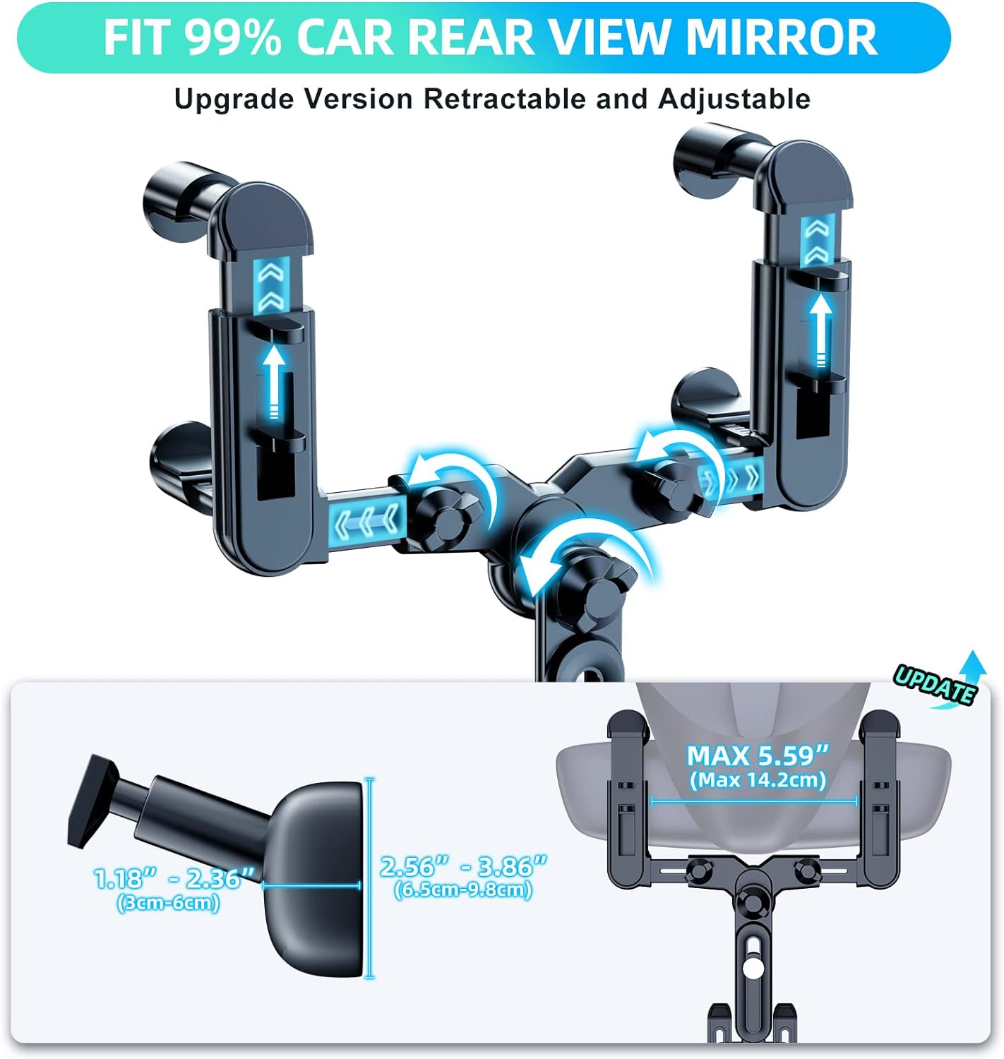 Support de téléphone pour voiture, rotatif à 360° et rétractable
