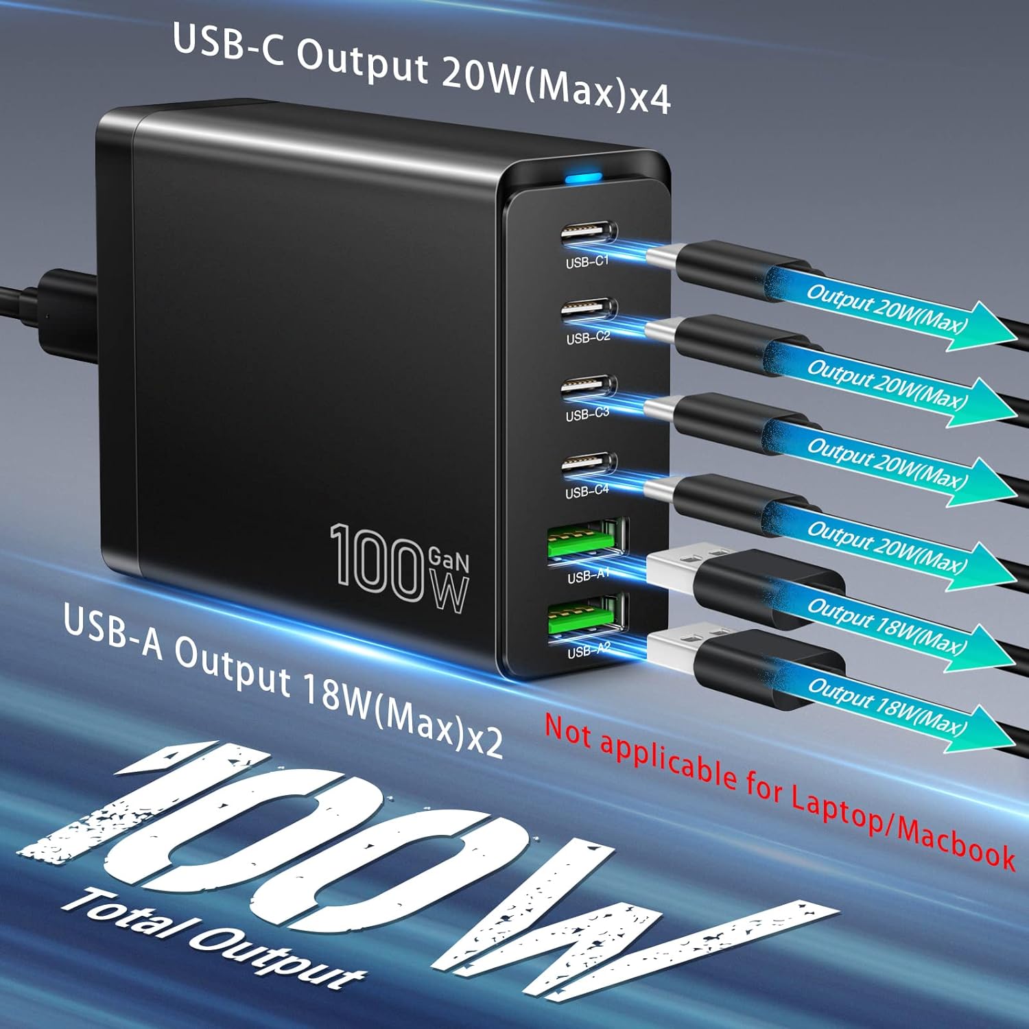 Station de charge au total 100 W 6 ports USB C
