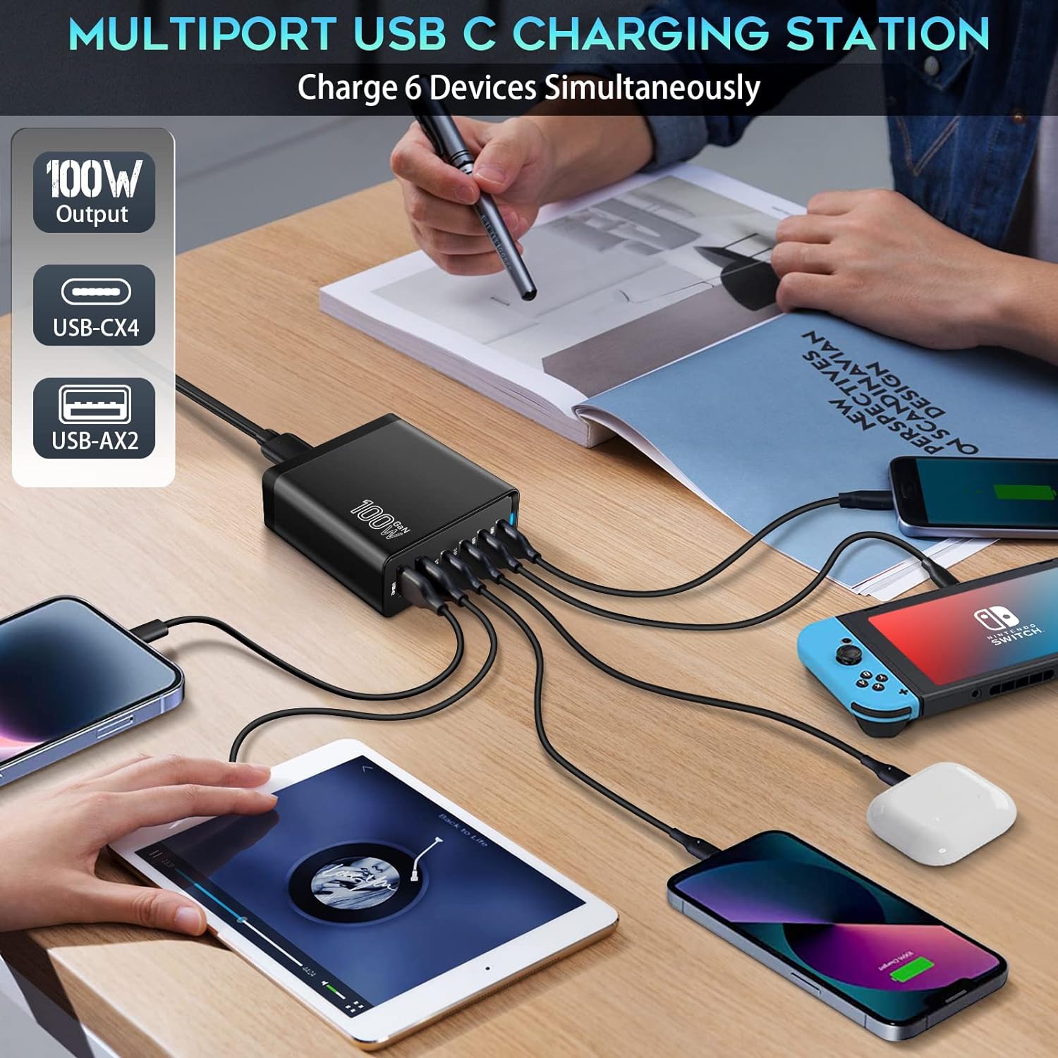 Station de charge au total 100 W 6 ports USB C