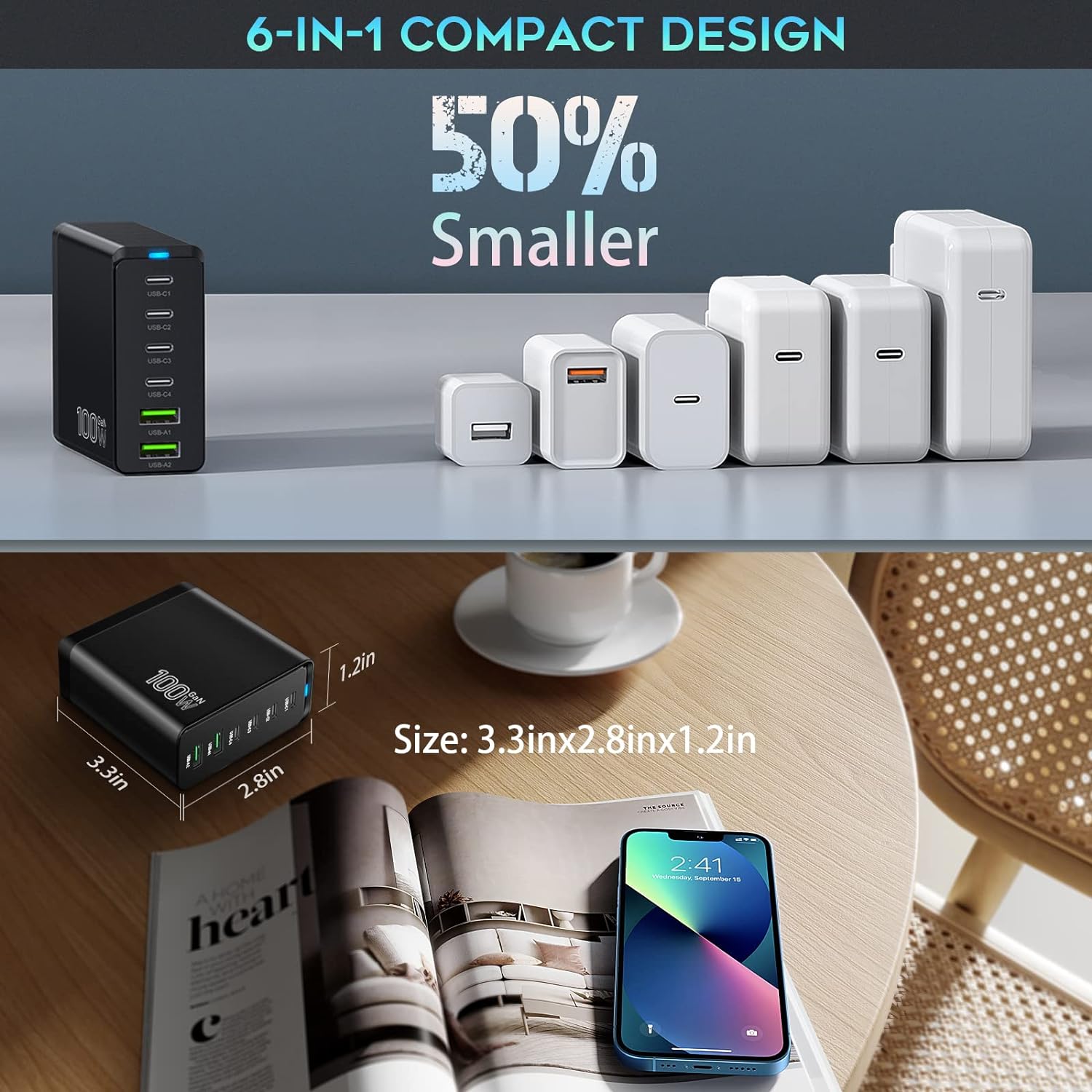 Station de charge au total 100 W 6 ports USB C