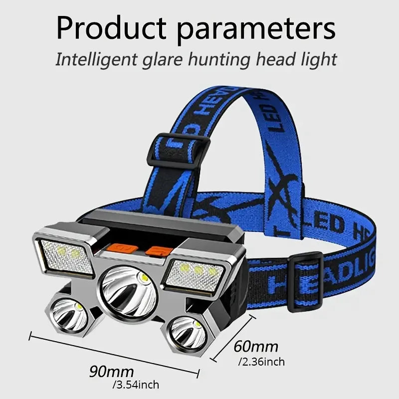 Lampe frontale rechargeable USB à 5 LED