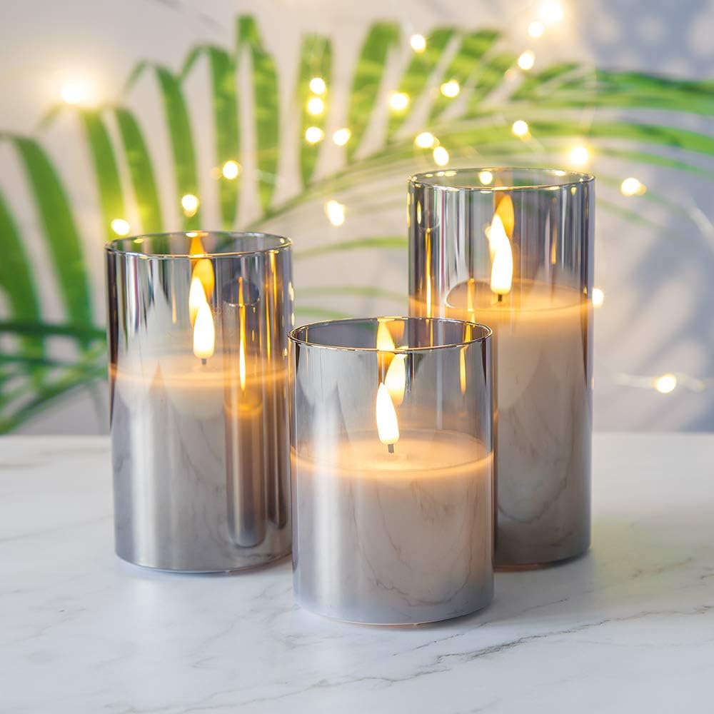Eywamage – Lot de 3 bougies sans flamme vertes en verre