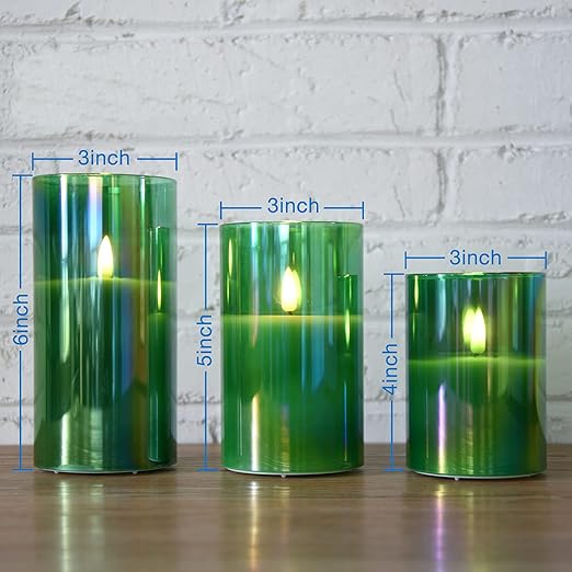 Eywamage – Lot de 3 bougies sans flamme vertes en verre