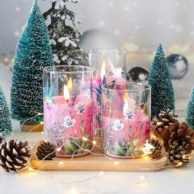 Eywamage – Lot de 3 bougies sans flamme vertes en verre