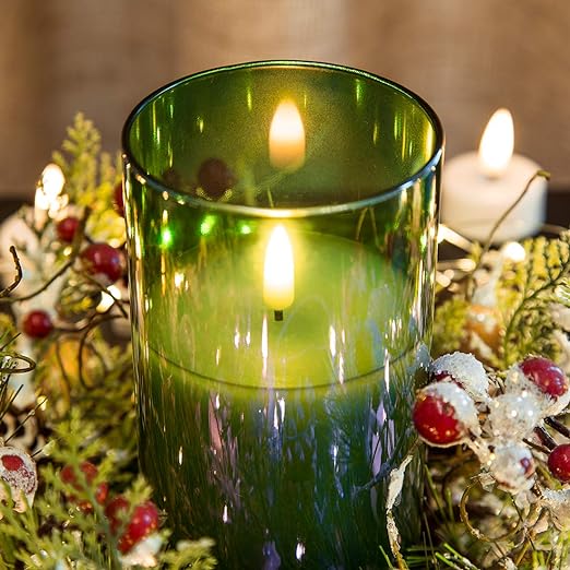 Eywamage – Lot de 3 bougies sans flamme vertes en verre
