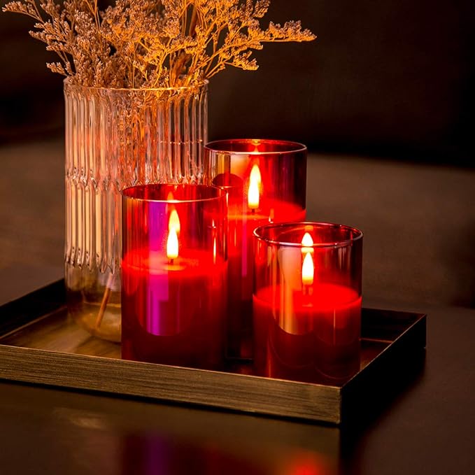 Eywamage – Lot de 3 bougies sans flamme vertes en verre