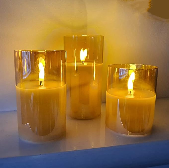 Eywamage – Lot de 3 bougies sans flamme vertes en verre