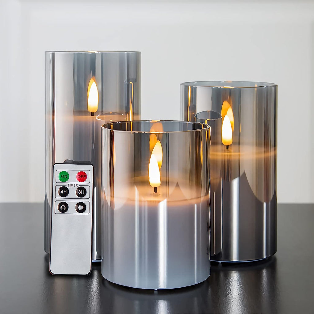 Eywamage – Lot de 3 bougies sans flamme vertes en verre