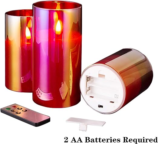 Eywamage – Lot de 3 bougies sans flamme vertes en verre