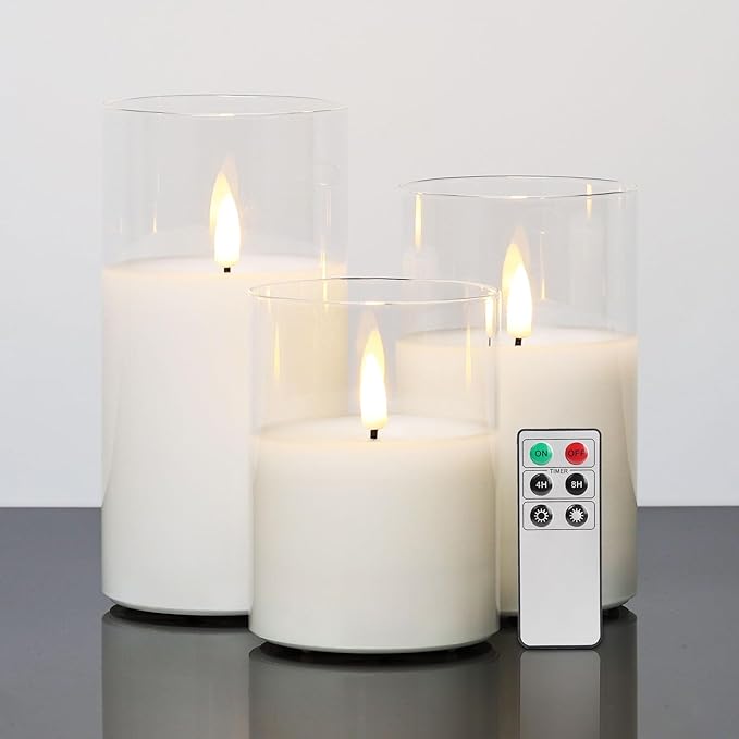 Eywamage – Lot de 3 bougies sans flamme vertes en verre