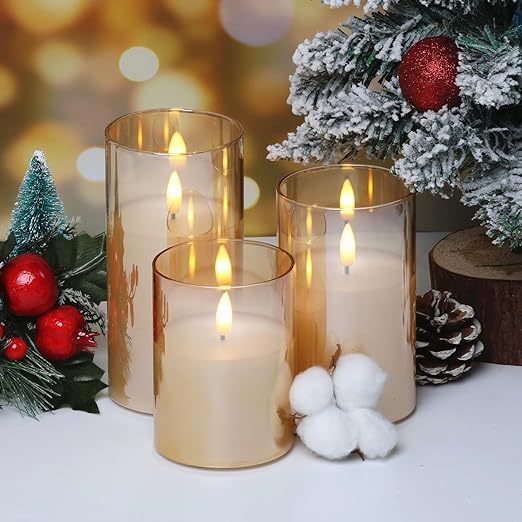 Eywamage – Lot de 3 bougies sans flamme vertes en verre