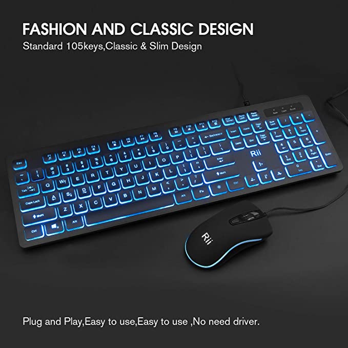 Ensemble clavier et souris RVB RK105, clavier et souris filaires